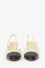 Pre-Loved Chanel™ Beige/Black Leather Patent Cap Toe Slingback Heels Size 36.5
