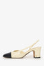 Pre-Loved Chanel™ Beige/Black Leather Patent Cap Toe Slingback Heels Size 36.5