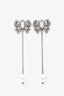 Miu Miu Silver Tone Crystal Bow Pearl Drop Earrings