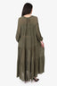 Matteau Khaki Green Silk Sheer Tiered Maxi Dress Size 6