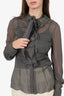 Philosophy Di Alberta Ferretti Grey Silk Lace Ruffle Blouse Size 38