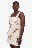 Ganni White Floral Beaded Tank Strap Mini Dress Size 40
