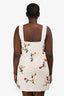 Ganni White Floral Beaded Tank Strap Mini Dress Size 40