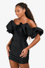 House of CB Black Satin 'Selena' Ruffle Strapless Dress Size M
