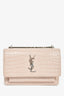 Saint Laurent Blush Croc Embossed Leather 'Sunset' Mini Crossbody Bag