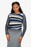 Diane Von Furstenberg Blue/Grey/Black Colour Block Cotton Glittered Stripe Long Sleeve Size S