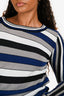 Diane Von Furstenberg Blue/Grey/Black Colour Block Cotton Glittered Stripe Long Sleeve Size S