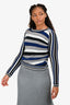 Diane Von Furstenberg Blue/Grey/Black Colour Block Cotton Glittered Stripe Long Sleeve Size S