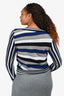 Diane Von Furstenberg Blue/Grey/Black Colour Block Cotton Glittered Stripe Long Sleeve Size S