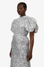 Rotate Silver Puff-Sleeve Sequined Midi Dress Size 8