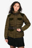 Etro Vintage Military Green Velvet Detail Down Jacket with Belt Size 44