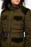 Etro Vintage Military Green Velvet Detail Down Jacket with Belt Size 44