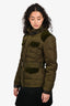 Etro Vintage Military Green Velvet Detail Down Jacket with Belt Size 44