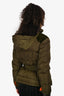 Etro Vintage Military Green Velvet Detail Down Jacket with Belt Size 44