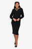 Oscar De La Renta Vintage Black Cashmere Faux Pearl/Crystal Embellished Long Sleeve Midi Dress Estimate Size S