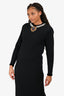 Oscar De La Renta Vintage Black Cashmere Faux Pearl/Crystal Embellished Long Sleeve Midi Dress Estimate Size S