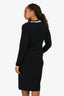 Oscar De La Renta Vintage Black Cashmere Faux Pearl/Crystal Embellished Long Sleeve Midi Dress Estimate Size S