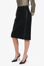 Burberry London Black Leather Trim Knee Length Skirt Size 14