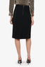 Burberry London Black Leather Trim Knee Length Skirt Size 14