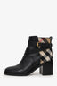 Burberry Black/Check Leather Ankle Boots Size 37.5
