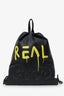 Gucci Black Leather Ghost Printed "Real" Drawstring Backpack