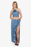 Lovers & Friends Denim Ruffle Detail Maxi Skirt + Cropped Flower Halter Neck Top Size M