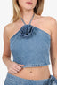 Lovers & Friends Denim Ruffle Detail Maxi Skirt + Cropped Flower Halter Neck Top Size M