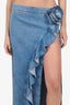 Lovers & Friends Denim Ruffle Detail Maxi Skirt + Cropped Flower Halter Neck Top Size M