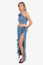 Lovers & Friends Denim Ruffle Detail Maxi Skirt + Cropped Flower Halter Neck Top Size M