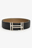 Hermès Black/Brown Leather H 'Au Carre' Buckle Belt Size 85