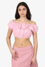Miu Miu Pink/White Striped Crop Ruffle Detail Crop Top Size 36