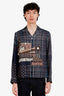 Louis Vuitton Navy/Brown Silk Button Down 'Damier' Printed Shirt Size XS