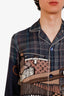 Louis Vuitton Navy/Brown Silk Button Down 'Damier' Printed Shirt Size XS