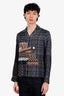 Louis Vuitton Navy/Brown Silk Button Down 'Damier' Printed Shirt Size XS