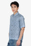Dior Grey/Blue Silk Oblique Printed Short Sleeve Shirt Size 37 Mens