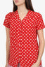 Burberry Red/White Polka Dot Silk Short Sleeve Button Down Blouse Size 4