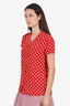 Burberry Red/White Polka Dot Silk Short Sleeve Button Down Blouse Size 4
