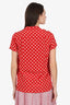 Burberry Red/White Polka Dot Silk Short Sleeve Button Down Blouse Size 4