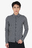 Dior Cream/Navy Knit Oblique Monogram Long Sleeve Button Down Shirt Size XXS Mens