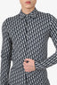 Dior Cream/Navy Knit Oblique Monogram Long Sleeve Button Down Shirt Size XXS Mens