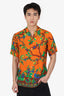 Gucci Orange/Green SilkFloral Print Button Down Short Sleeve Shirt Size 44 Mens