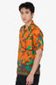 Gucci Orange/Green SilkFloral Print Button Down Short Sleeve Shirt Size 44 Mens