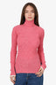 Celine Pink Knit Ribbed Long Sleeve Turtle Neck Sweater Size XS