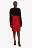 Oscar De La Renta Red Silk Blend Floral Applique Pencil Skirt Size 4