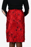 Oscar De La Renta Red Silk Blend Floral Applique Pencil Skirt Size 4