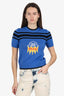 Miu Miu Blue/Black Knit Wool Spaceship Short Sleeve Sweater Size 36
