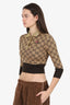 Gucci Beige/Gold Metallic Knit 'GG' Quarter-length Sleeve Top Size XS