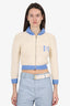 Miu Miu Cream/Blue Wool Train Knit 'Once Upon A Time' Zip Up Sweater Size 38