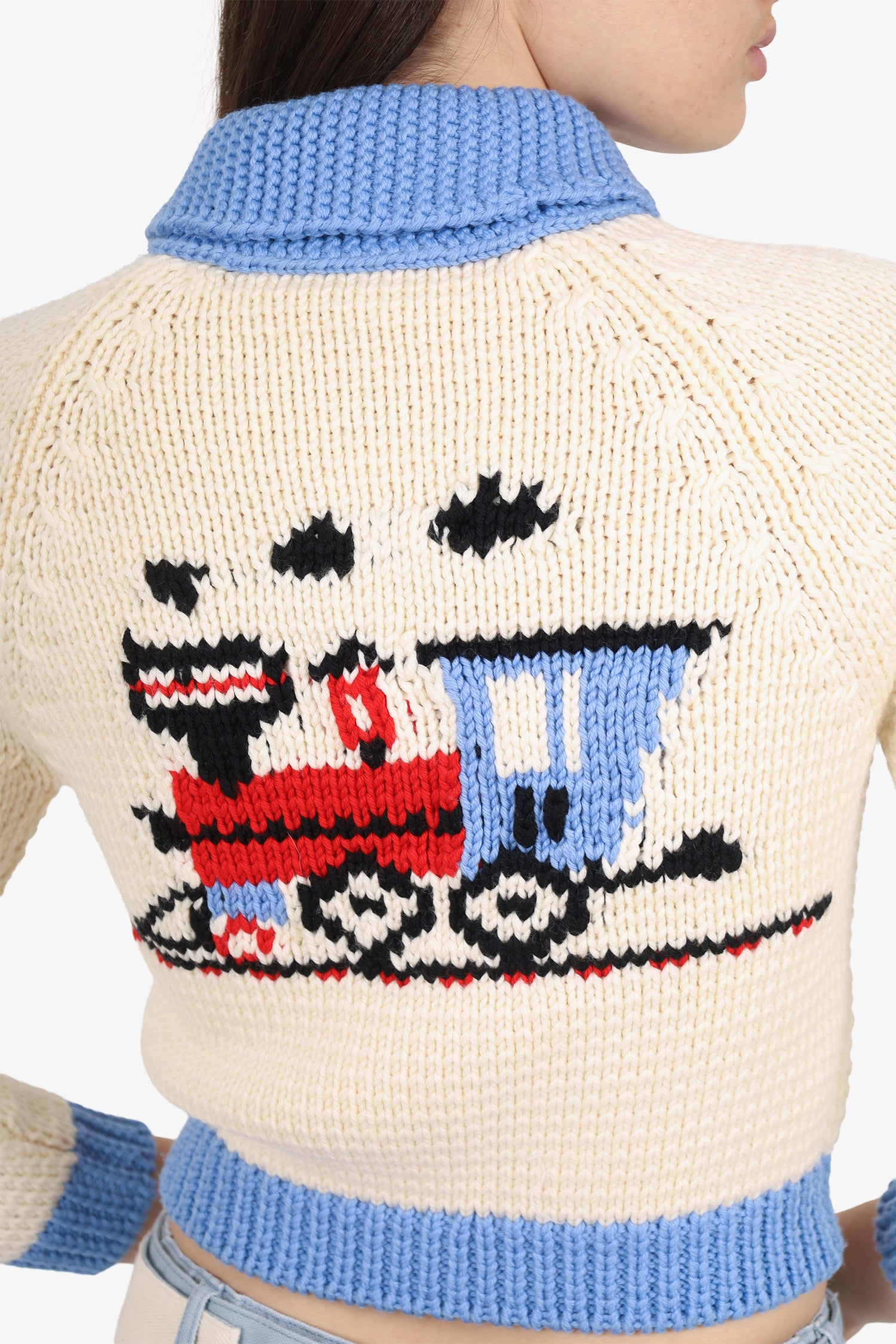 Miu Miu マルチカラーニット 38 Miu Miu Cream/Blue Wool Train Knit 'Once Upon A Time' Zip Up