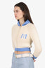 Miu Miu Cream/Blue Wool Train Knit 'Once Upon A Time' Zip Up Sweater Size 38